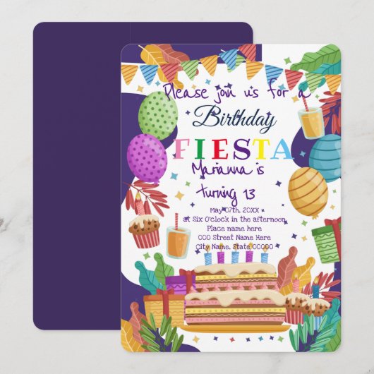 Mexicaanse Fiesta Verjaardagsuitnodiging Kaart (Voorkant / Achterkant)