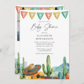 Mexicaanse Fiesta Waterverf Cactus Foto Baby showe Kaart (Voorkant / Achterkant)