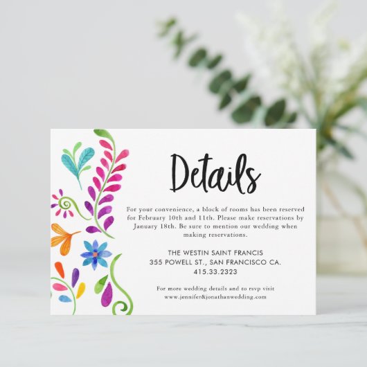 Mexicaanse Fiesta Wedding Details Kaart (Staand voorkant)