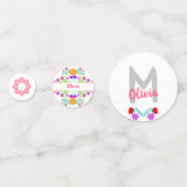 Mexicaanse Fiesta Wit Roze Bloemen Monogram Naam Confetti (Voorkanten)