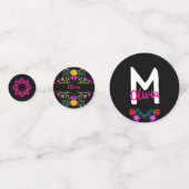 Mexicaanse Fiesta Zwart Roze Bloemen Monogram Naam Confetti (Voorkanten)