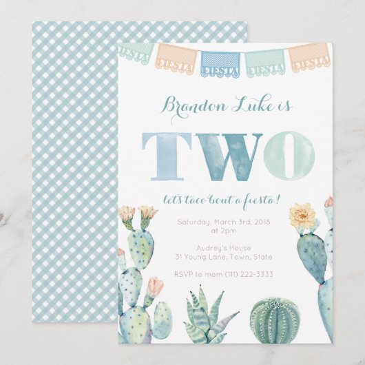 Mexicaanse fista 2e verjaardag nodigt de jongen ui kaart (Voorkant / Achterkant)