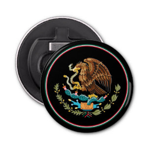 Mexicaanse Flag Bottle Opener, Mexico Emblem / Par Button Flesopener
