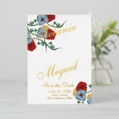 Mexicaanse Floral Ampersand slaat de datum waarop Folie Uitnodiging (Staand Voorkant)