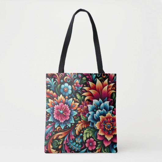 Mexicaanse Floral Art Design Tote Bag (Voorkant)
