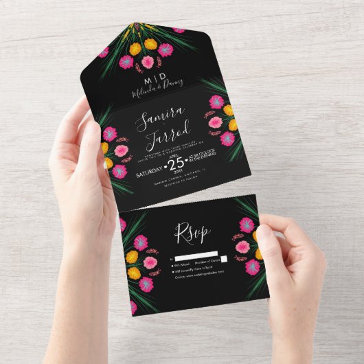 Mexicaanse Floral Butterfly All in one Invitation Uitnodiging (Afscheurbaar)