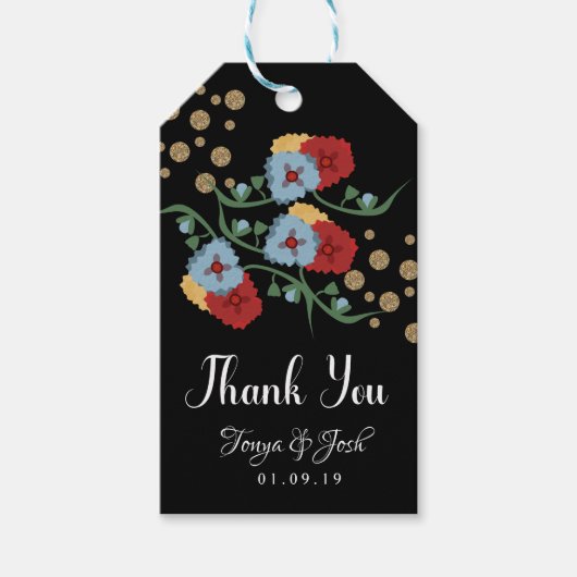 Mexicaanse Floral Faux Glitter Festive Stippen Wed Cadeaulabel (Voorkant)