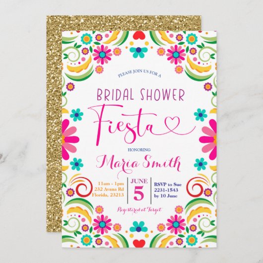 Mexicaanse Floral Fiesta Bridal Shower Kaart (Voorkant / Achterkant)