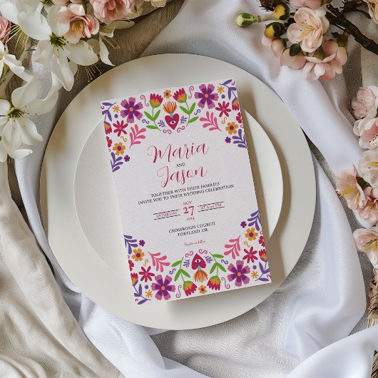 Mexicaanse Floral Fiesta Nuestra Boda Wedding Kaart