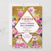 Mexicaanse Floral Fiesta Sibling Combinan Birthday Kaart (Voorkant)