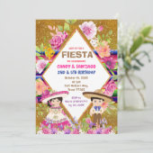 Mexicaanse Floral Fiesta Sibling Combinan Birthday Kaart (Staand voorkant)