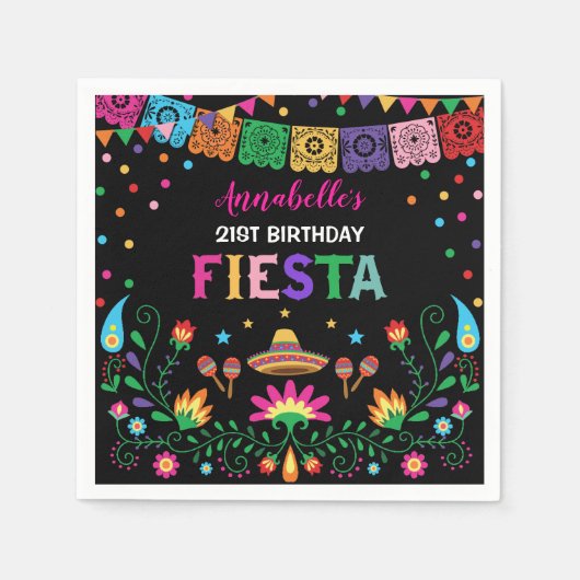 Mexicaanse Floral Fiesta verjaardagsfeest gunsten Servet (Voorkant)