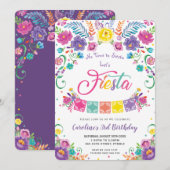 Mexicaanse Floral Flowers Fiesta Birthday Party  Kaart (Voorkant / Achterkant)