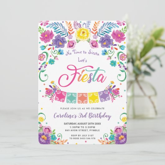 Mexicaanse Floral Flowers Fiesta Birthday Party  Kaart (Staand voorkant)