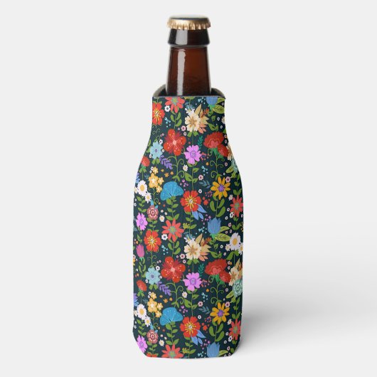 Mexicaanse Floral Folk Art Flesjeskoeler (Fles Voorkant)
