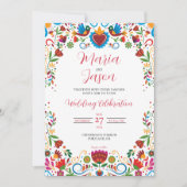 Mexicaanse Floral Otomi Kleurrijke Fiesta bruiloft Kaart (Voorkant)