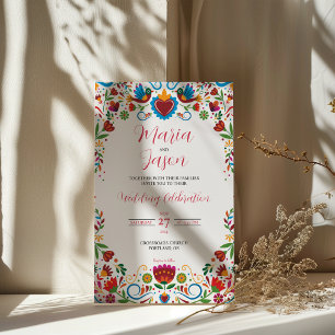 Mexicaanse Floral Otomi Kleurrijke Fiesta bruiloft Kaart