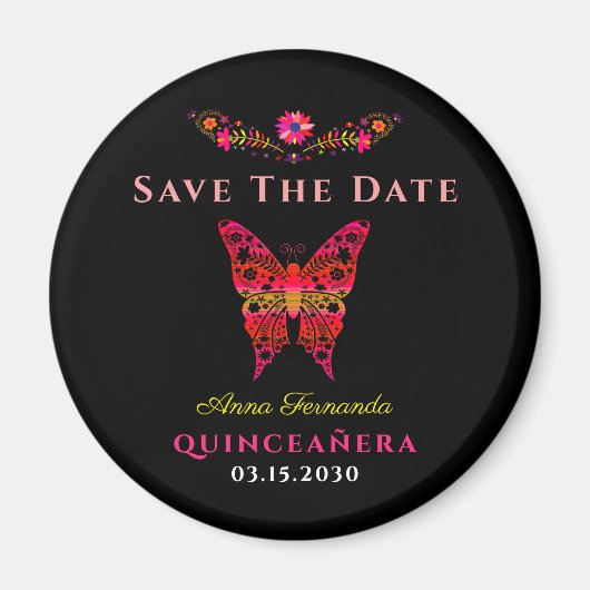 Mexicaanse Floral Quinceañera bewaar de datum magn Magneet (Voorkant)