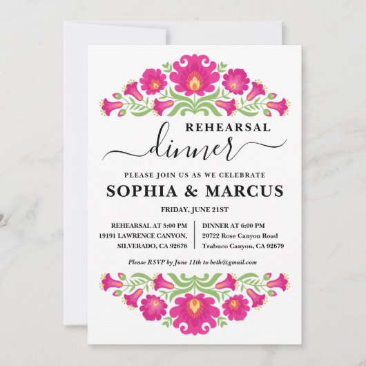 Mexicaanse Floral Rehearsal Dinner Invitation Kaart (Voorkant)