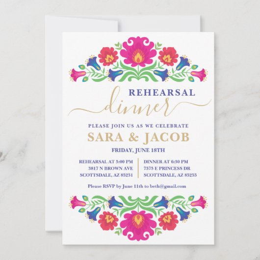 Mexicaanse Floral Rehearsal Dinner Invitation Kaart (Voorkant)