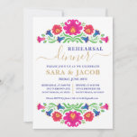 Mexicaanse Floral Rehearsal Dinner Invitation Kaart<br><div class="desc">Een unieke en elegante uitnodiging voor een repetitief diner. Met een kleurrijk vouwkunstbloemontwerp. Eenvoudig aan te passen met ruimte voor zowel de repetitie als de details van het avondeten.</div>