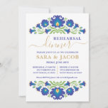 Mexicaanse Floral Rehearsal Dinner Invitation Kaart<br><div class="desc">Een unieke en elegante uitnodiging voor een repetitief diner. Met een blauw opvouwkunstbloemontwerp. Eenvoudig aan te passen met ruimte voor zowel de repetitie als de details van het avondeten.</div>