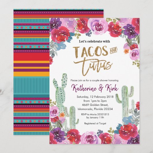 Mexicaanse Floral Tacos en Tutus Couple Shower Kaart (Voorkant / Achterkant)