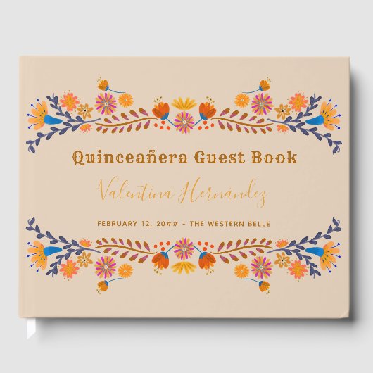 Mexicaanse Floral Westerne Typografie Quinceanera Gastenboek (Voorkant)