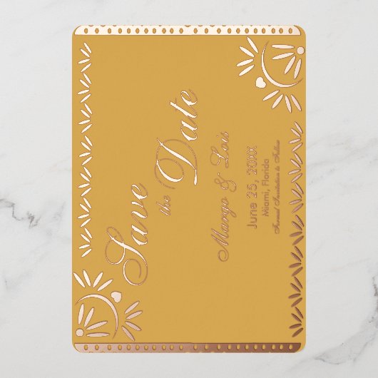 Mexicaanse Florals sparen de Datum gedrukt Folie Uitnodiging (Voorkant)