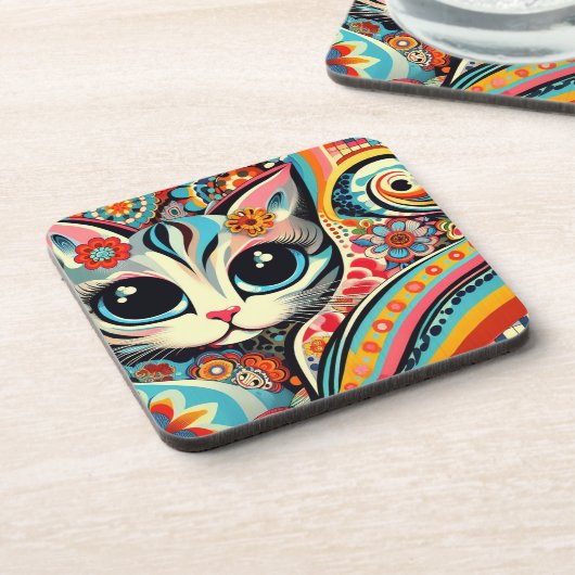 Mexicaanse Folk Art Abstract Kitty Cat Talavera St Bier Onderzetter (Linkerzijde)