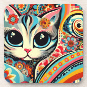 Mexicaanse Folk Art Abstract Kitty Cat Talavera St Bier Onderzetter (Voorkant)