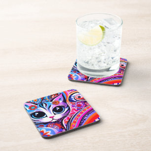 Mexicaanse Folk Art Abstract Kitty Cat Talavera St Bier Onderzetter