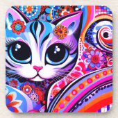Mexicaanse Folk Art Abstract Kitty Cat Talavera St Bier Onderzetter (Voorkant)