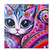 Mexicaanse Folk Art Abstract Kitty Cat Talavera St Tegeltje (Voorkant)