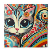 Mexicaanse Folk Art Abstract Kitty Cat Talavera St Tegeltje (Voorkant)