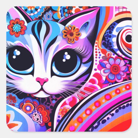 Mexicaanse Folk Art Abstract Kitty Cat Talavera St Vierkante Sticker (Voorkant)