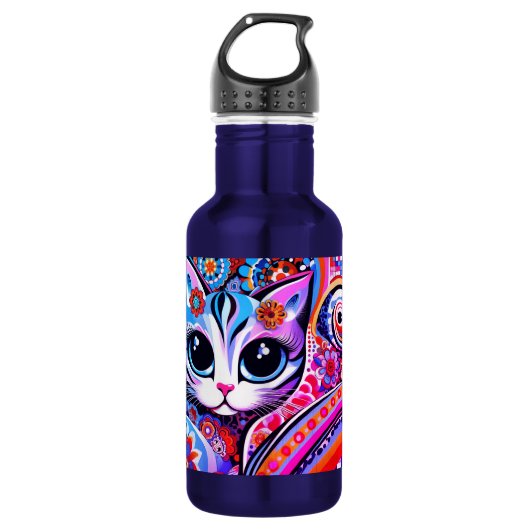 Mexicaanse Folk Art Abstract Kitty Cat Talavera St Waterfles (Voorkant)