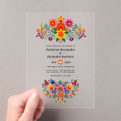 Mexicaanse Folk Art Bloemen Transparante bruiloft Acryl Uitnodigingen (Insitu (Draagbaar))