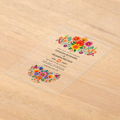 Mexicaanse Folk Art Bloemen Transparante bruiloft Acryl Uitnodigingen (Laagn)