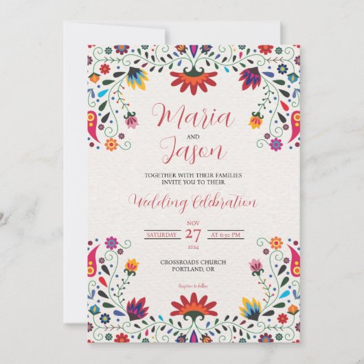 Mexicaanse Folk Art Floral Botanische Fiesta Huwel Kaart (Voorkant)