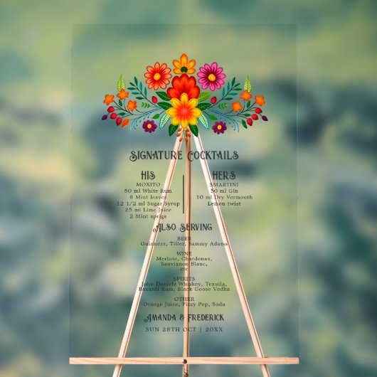Mexicaanse Folk Art Floral Signature Cocktails Men Acryl Bord (Neutraal)