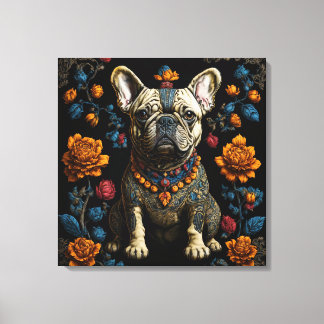 Mexicaanse Folk Art Franse Bulldog Canvas Afdruk