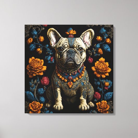 Mexicaanse Folk Art Franse Bulldog Canvas Afdruk (Voorkant)