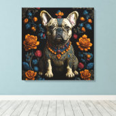 Mexicaanse Folk Art Franse Bulldog Canvas Afdruk (Insitu (Houten vloer))