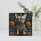 Mexicaanse Folk Art Franse Bulldog Feestdagenkaart (Staand voorkant)