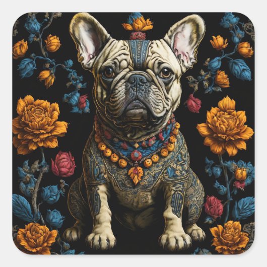 Mexicaanse Folk Art Franse Bulldog Vierkante Sticker (Voorkant)