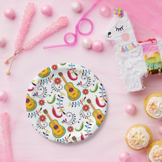 Mexicaanse Folk Art Pattern Guitars Papieren Bordje (Feest)