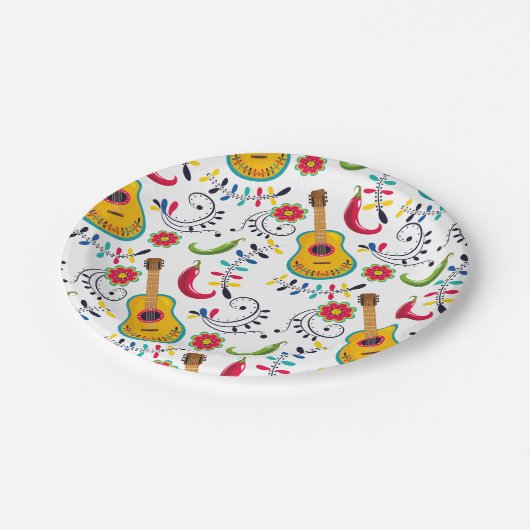 Mexicaanse Folk Art Pattern Guitars Papieren Bordje (Gekanteld)