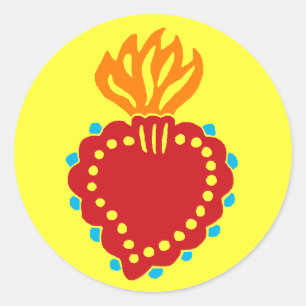 Mexicaanse Folk Art Sacred Heart Ronde Sticker