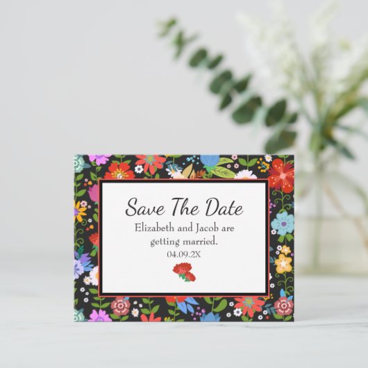 Mexicaanse Folk Art Save the Date Briefkaart (Staand voorkant)